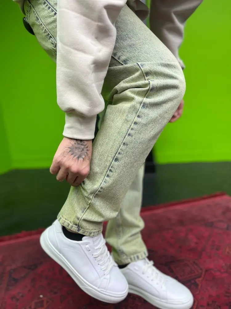 شلوار جین مام فیت سبز ابی 208