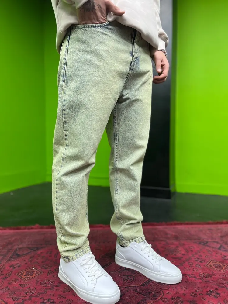 شلوار جین مام فیت سبز ابی 208