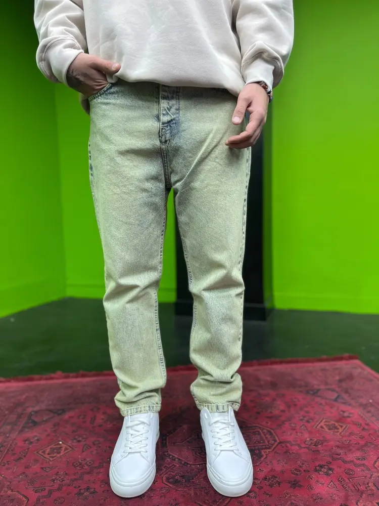 شلوار جین مام فیت سبز ابی 208